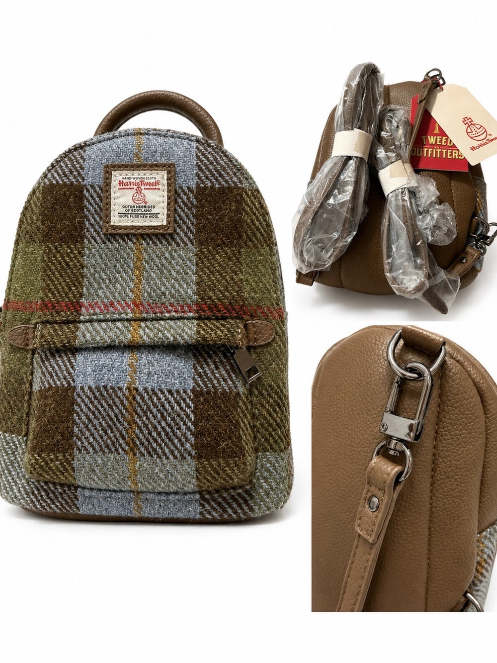Harris Tweed MacLeod Tartan Mini Backpack Brown Plaid NWT
